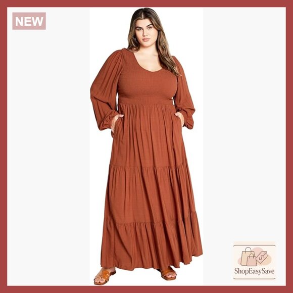 Dresses & Skirts - V-Neck Maxi Dress Elegant Chic Plus Size Flowy Casual Long Sleeve Pockets